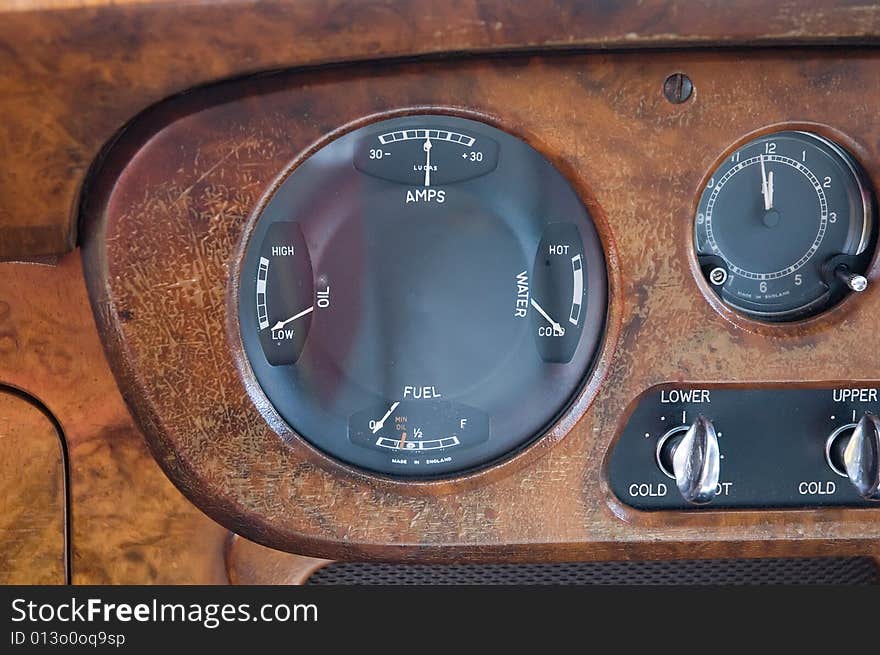 Dials on an old dashboard. Dials on an old dashboard