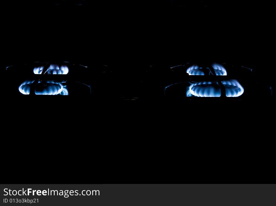 Gas burners on a stove