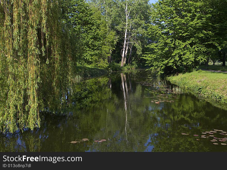 Scenic small river flowing through the park. Scenic small river flowing through the park