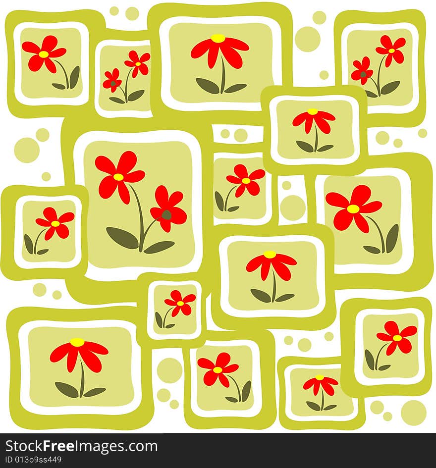 Abstract red flowers pattern on a white background.