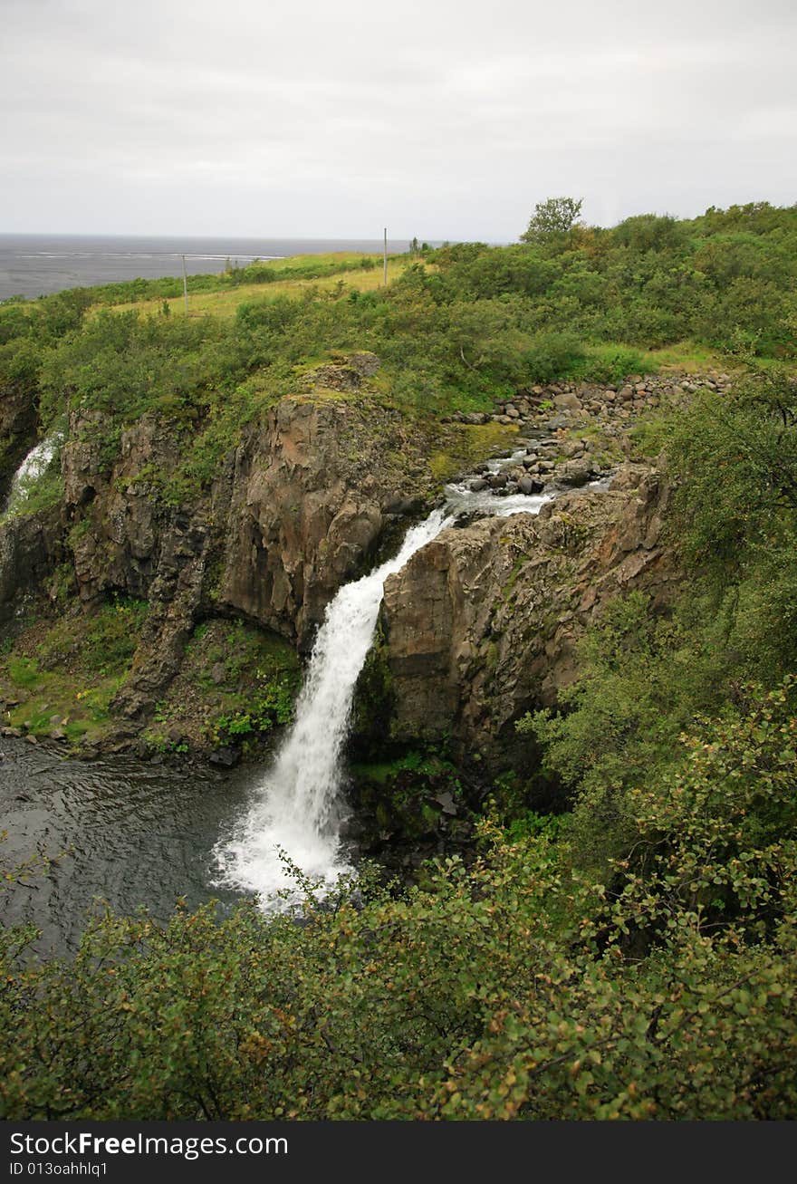 View of Magnustafoss waterfall