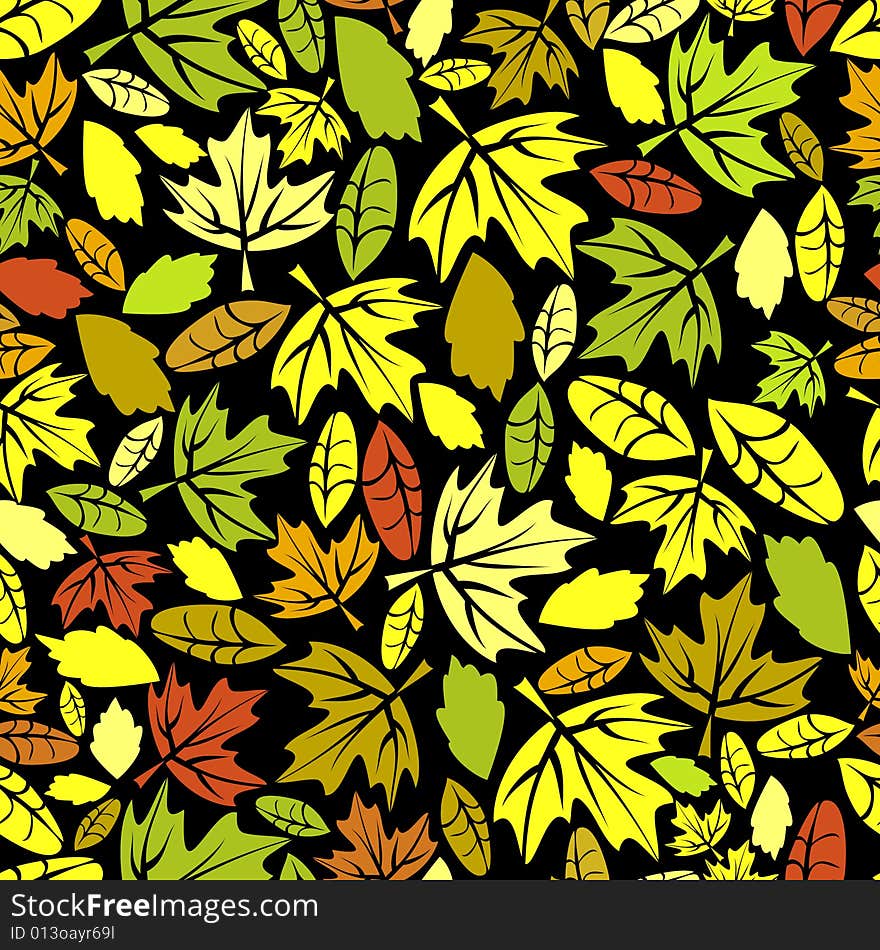 Vector autumn leaf seamless on black background