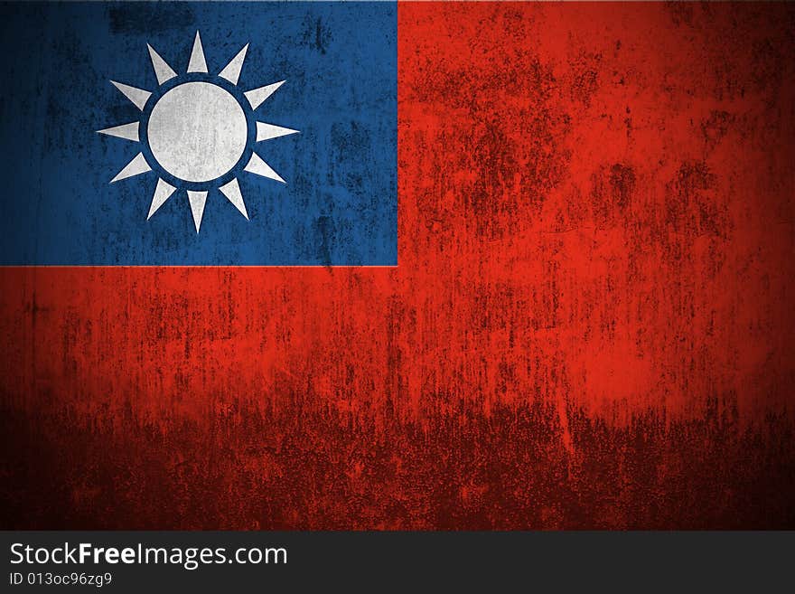 Weathered Flag Of Taiwan, fabric textured. Weathered Flag Of Taiwan, fabric textured