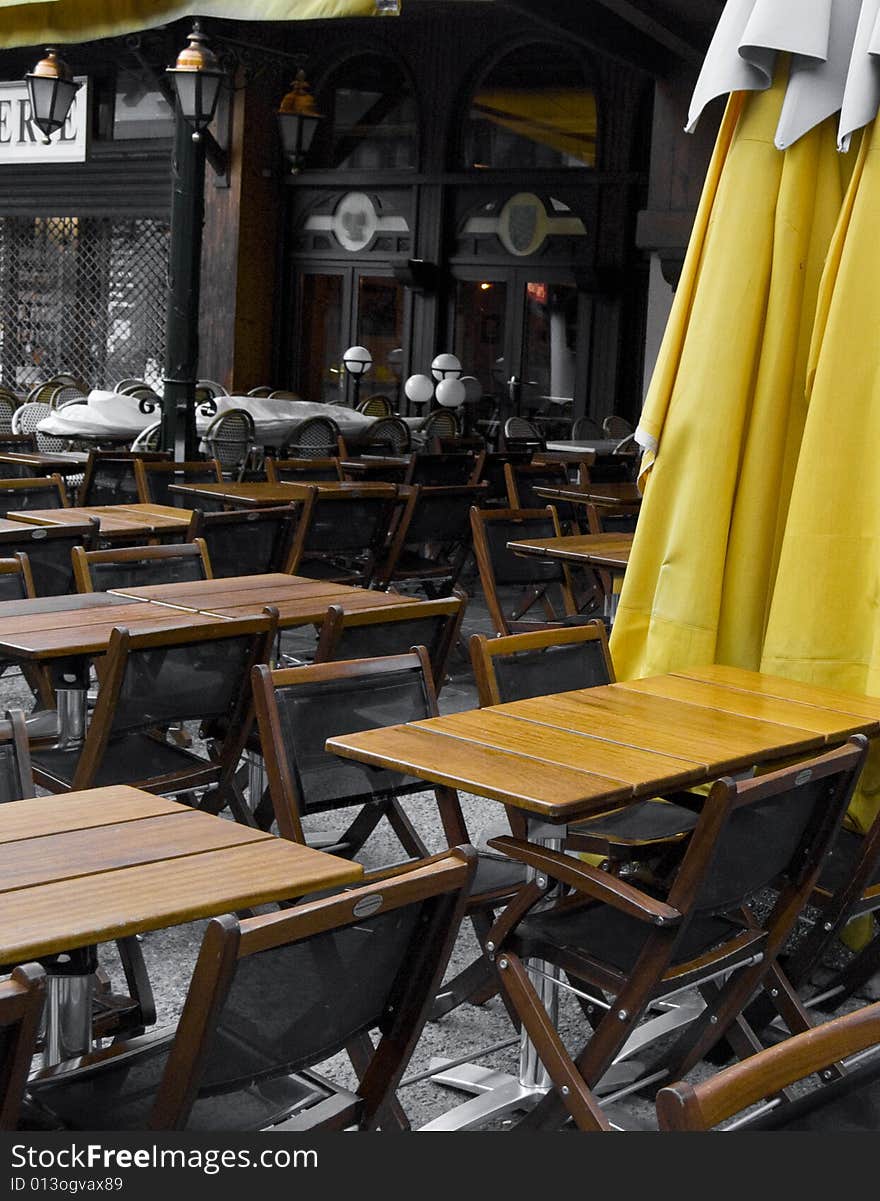 Empty terrace in chamonix, france