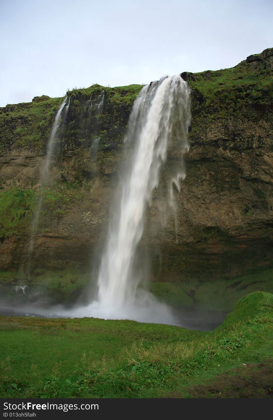 Iceland waterfall and green landscape Seljalandfoss. Iceland waterfall and green landscape Seljalandfoss