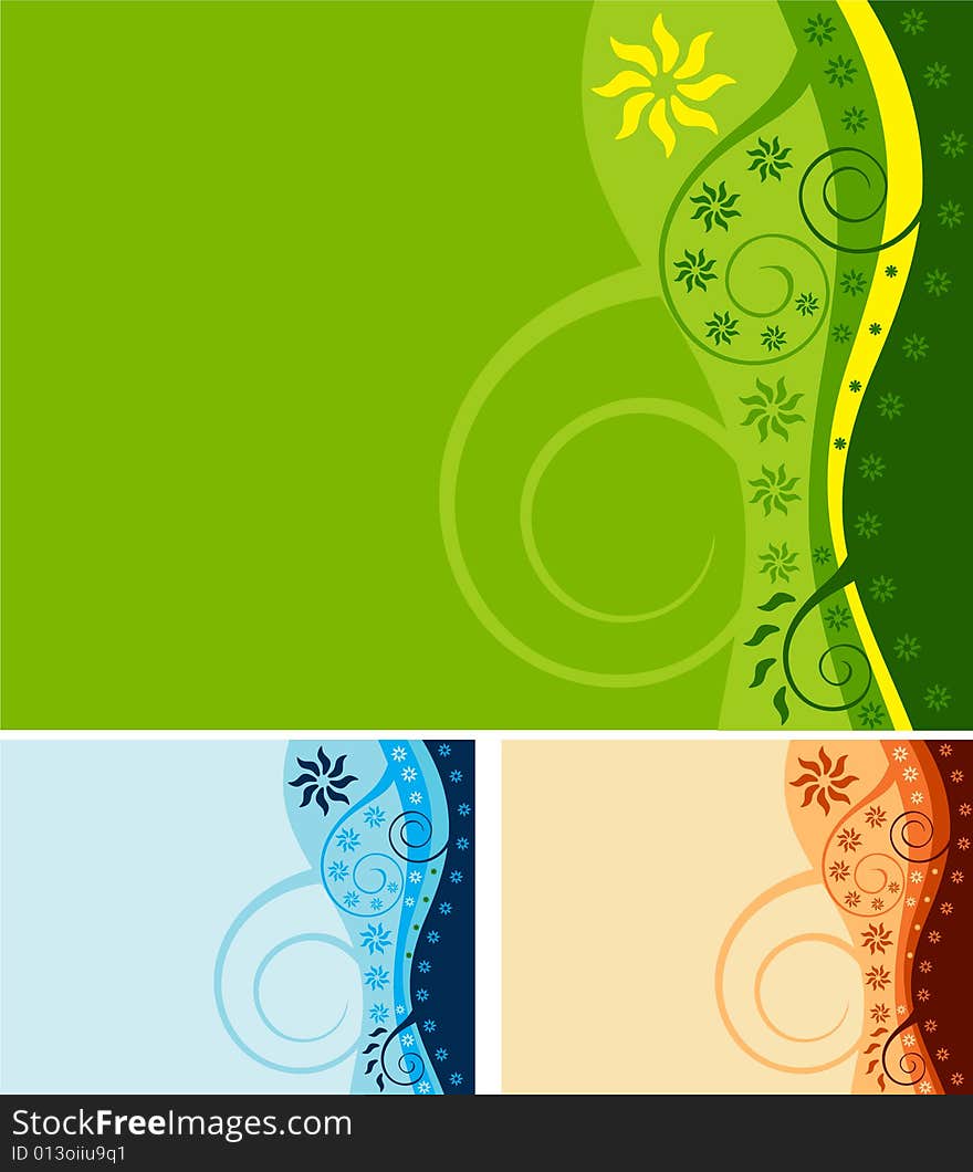 Floral background, three colors: green, blue, orange. Floral background, three colors: green, blue, orange