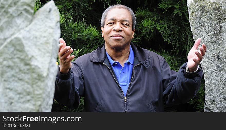 African american man outdoors showing many expressions. African american man outdoors showing many expressions.