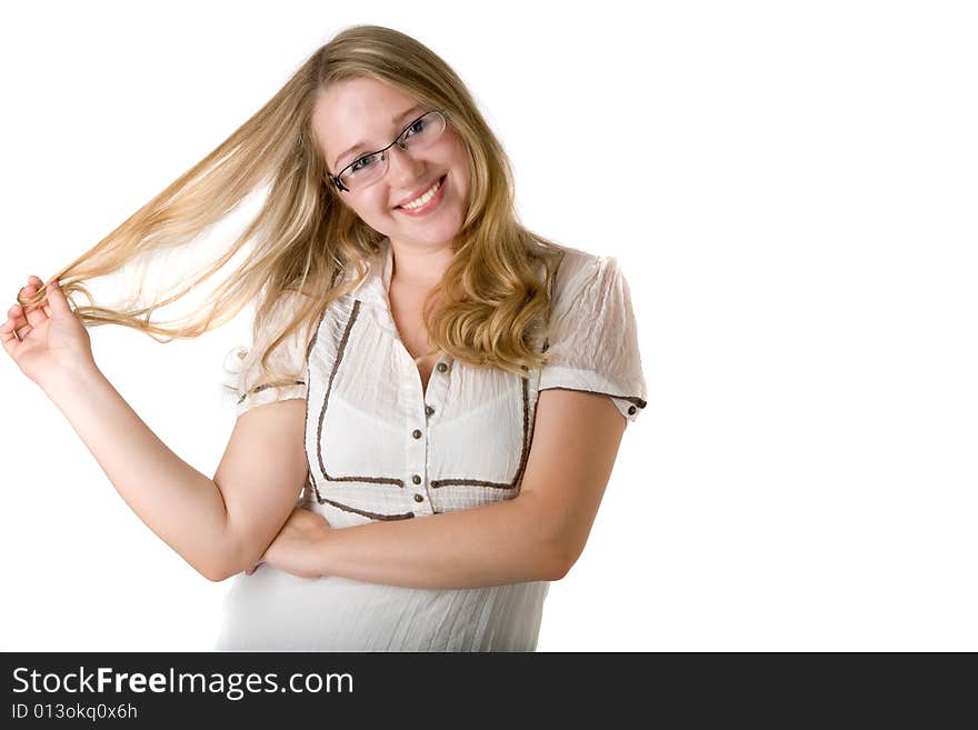 Beautiful Smiling Woman on the white. Beautiful Smiling Woman on the white