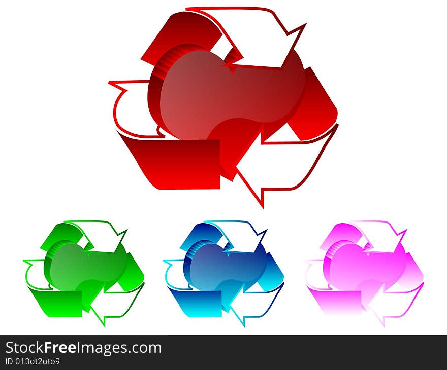 3d recycle heart vector illustration. 3d recycle heart vector illustration