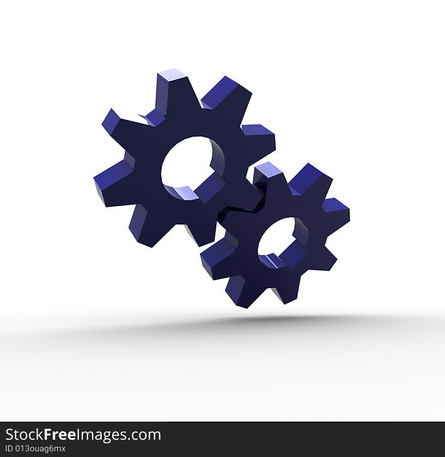 3D Render of Reflective Blue Gears