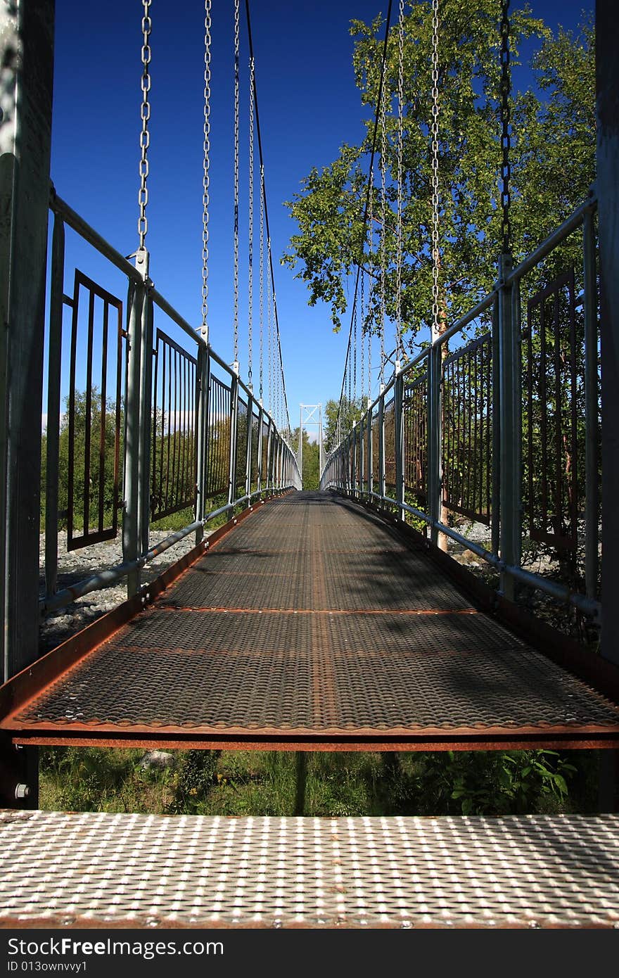 Suspended bridge in a national park, Sweden. Suspended bridge in a national park, Sweden