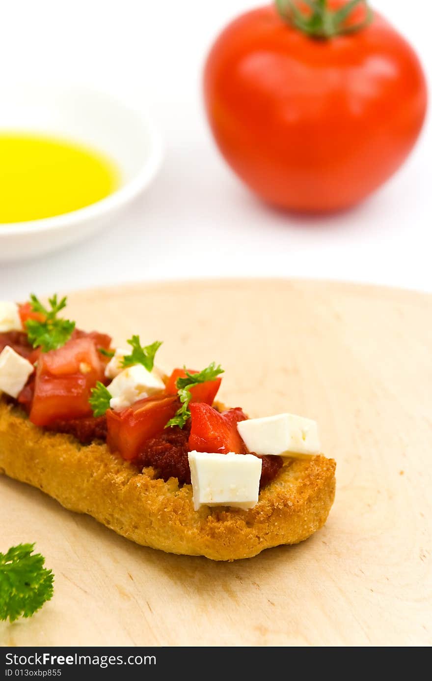 Bruschetta With Tomato,cheese And Other Stuffing