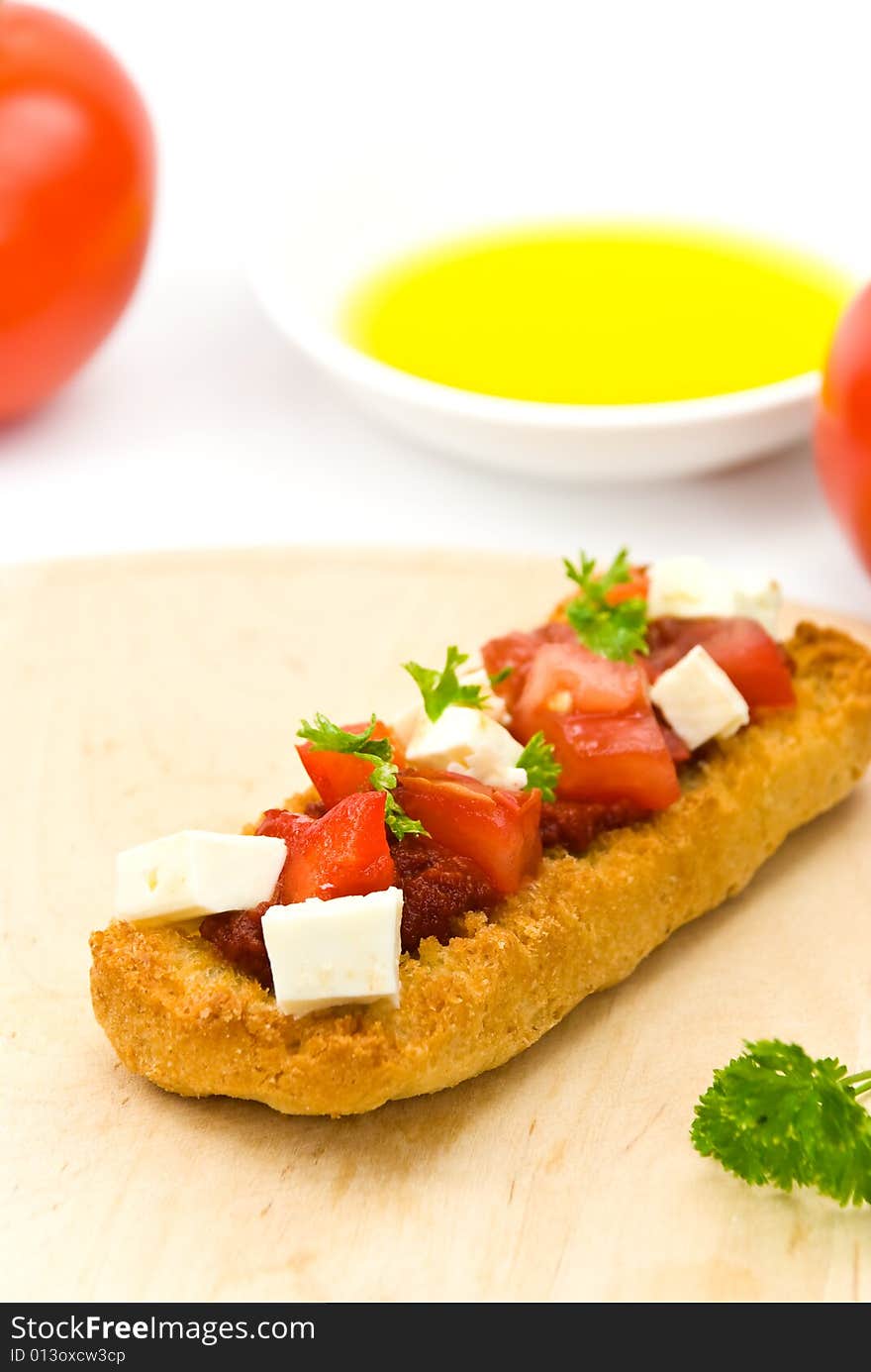 Bruschetta With Tomato,cheese And Other Stuffing