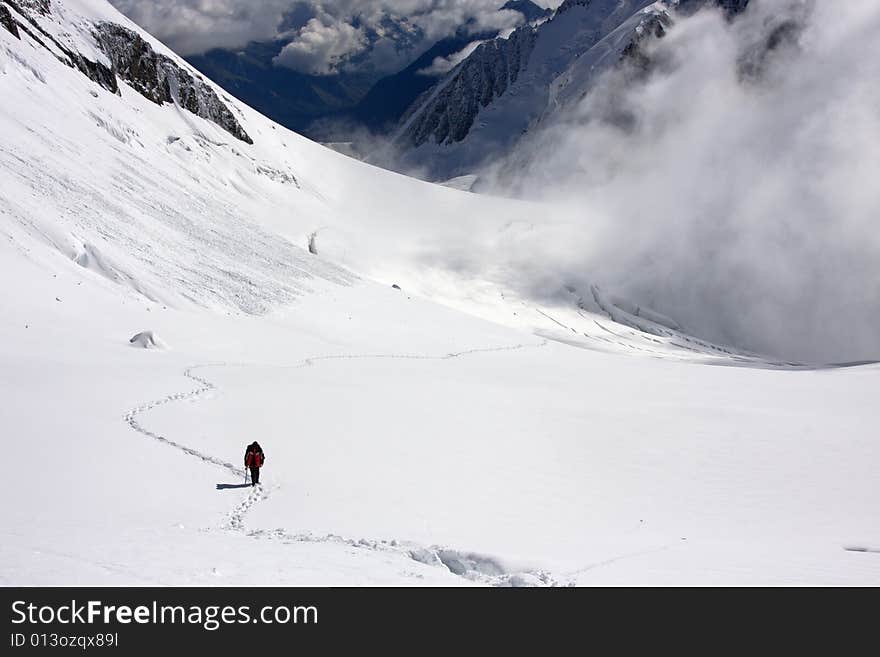 Ascending to the summit of mt.Belukha, Altai, Russia. Ascending to the summit of mt.Belukha, Altai, Russia