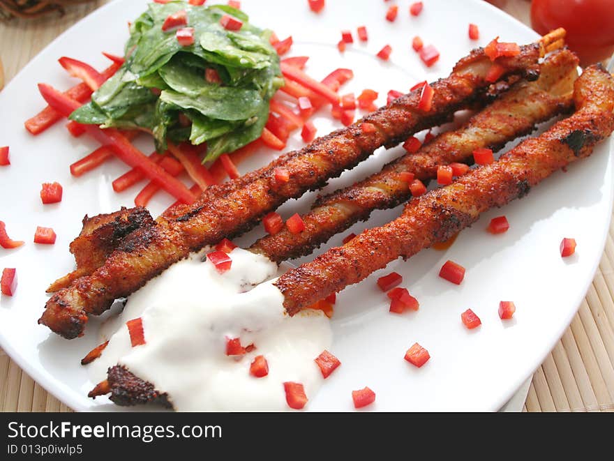 Some pork meat with fresh field Salad. Some pork meat with fresh field Salad