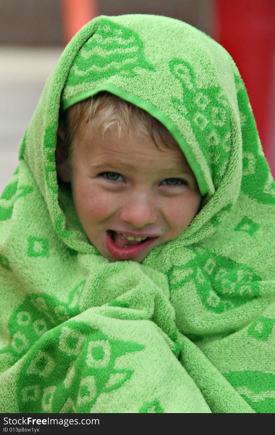 Blonde Boy Drying Off After Swimming. Blonde Boy Drying Off After Swimming