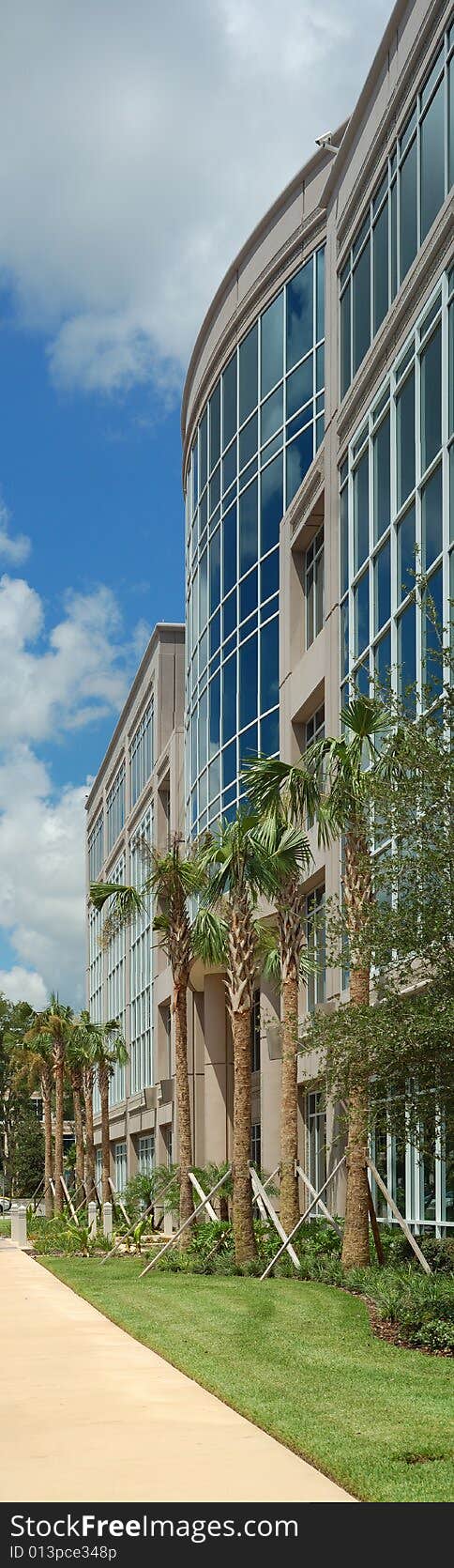 Office building with fountain and retention pond. Office building with fountain and retention pond.