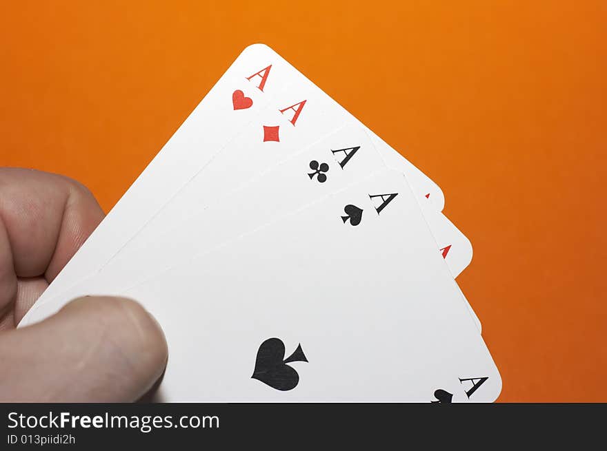 Four card ases in a hand. Four card ases in a hand