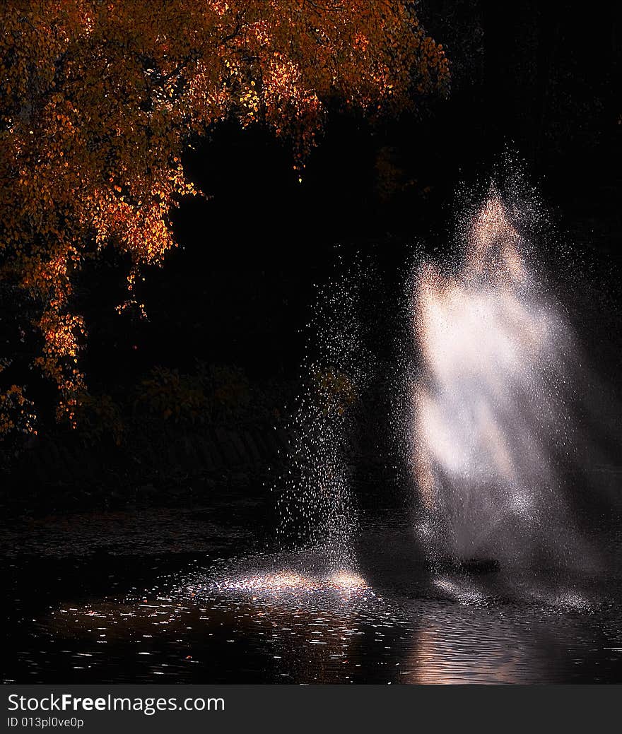 Beautiful Park fountain in fall time