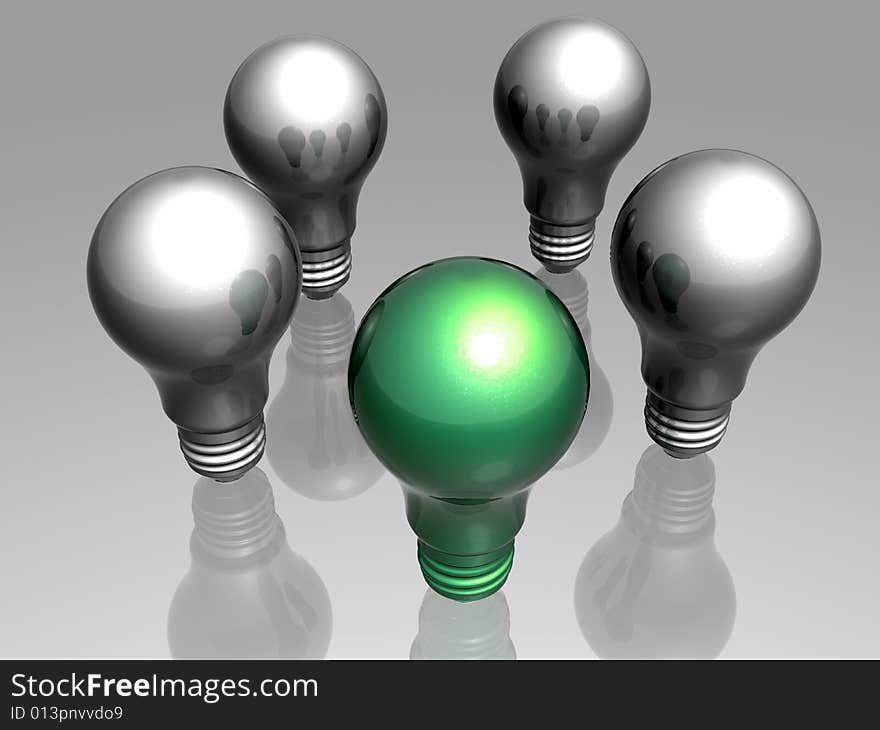 Green bulb idea and creativity. Green bulb idea and creativity