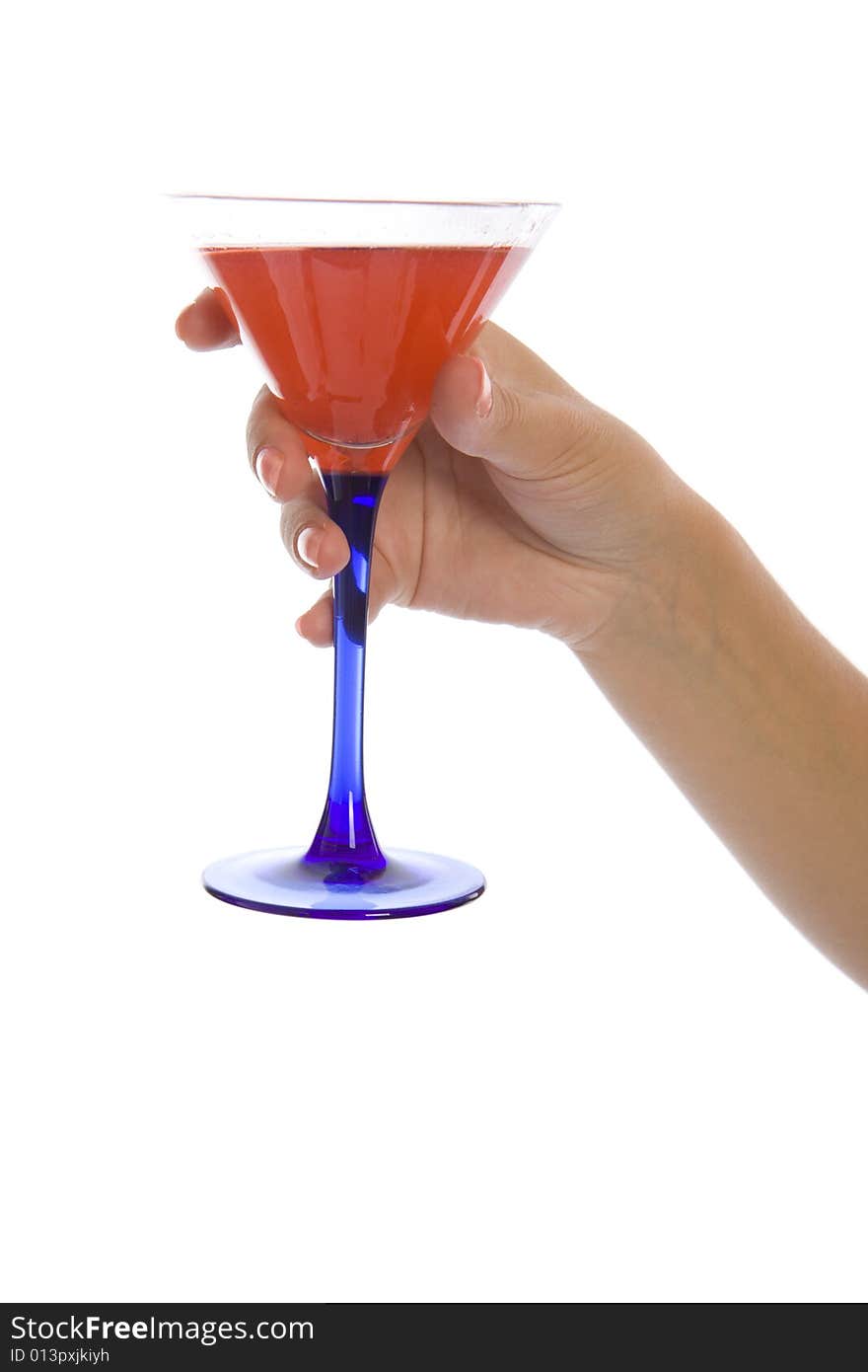 Woman hand hold wineglass with cocktail