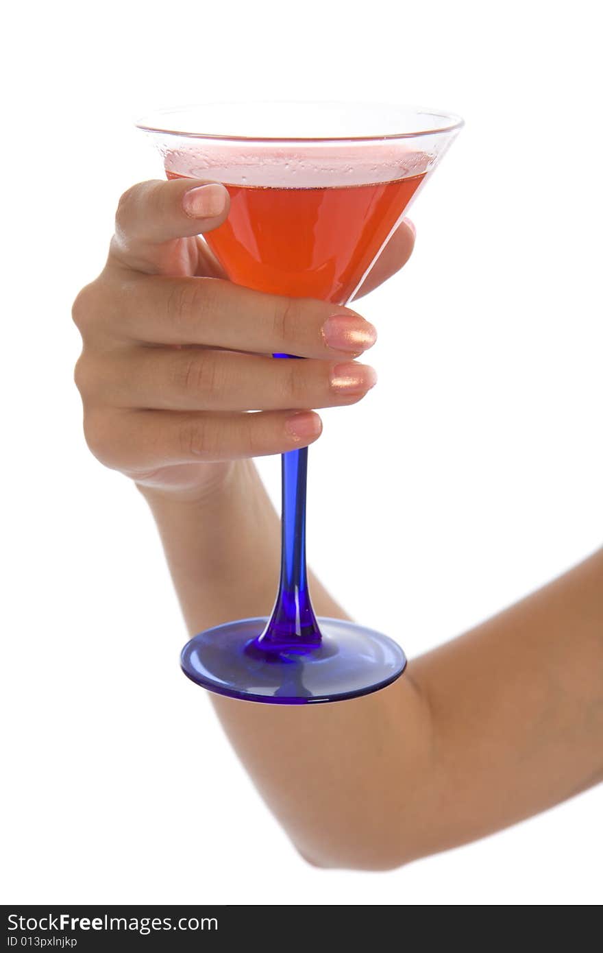 Woman hand hold wineglass with cocktail