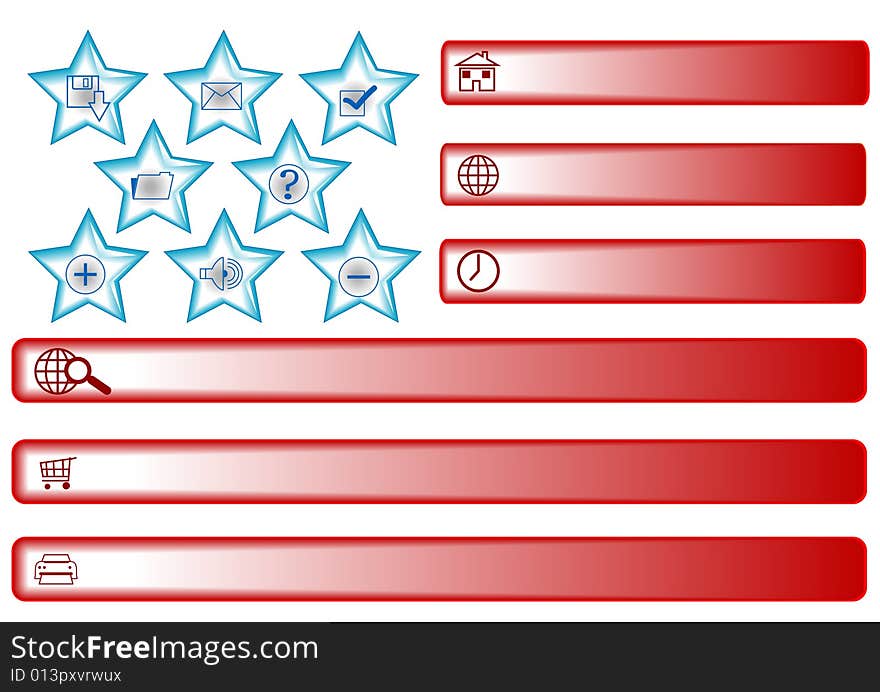 American flag buttons with web icons