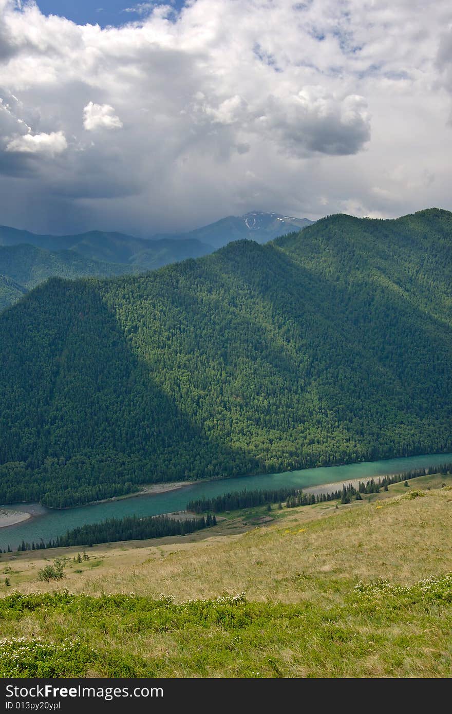 Mountains landscape with river