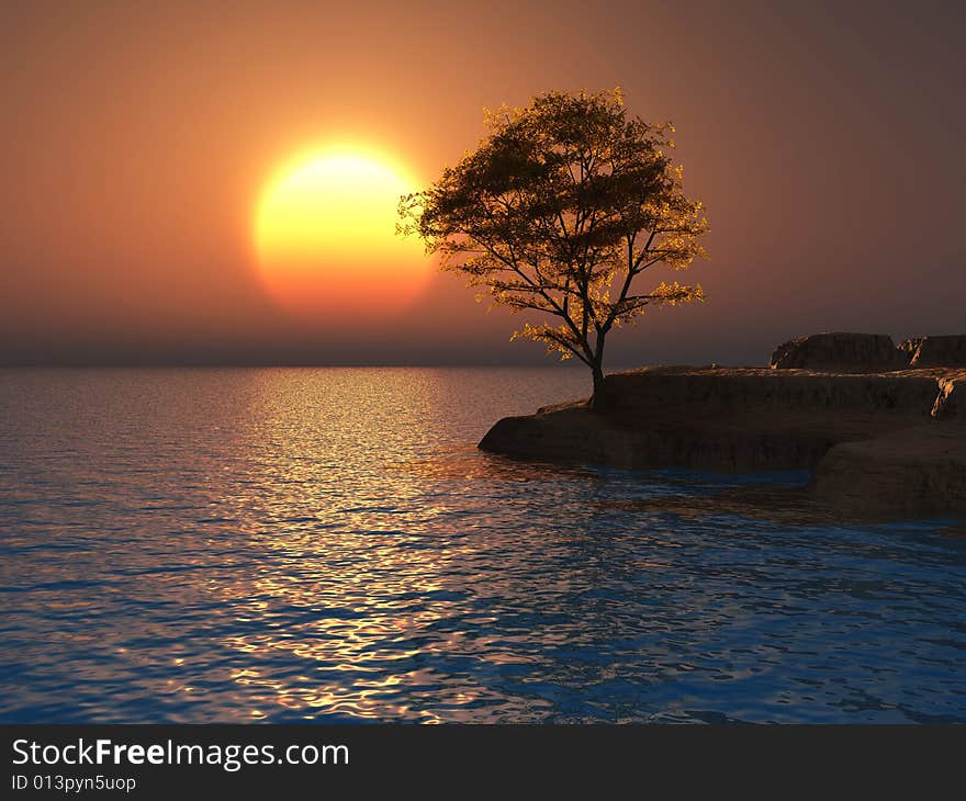 Old tree at a ocean beach - digital artwork.