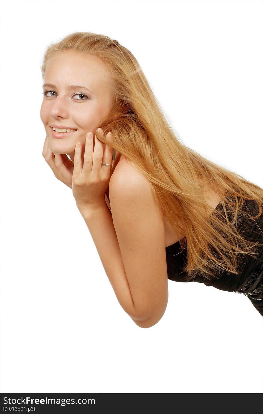 The young woman on a white background