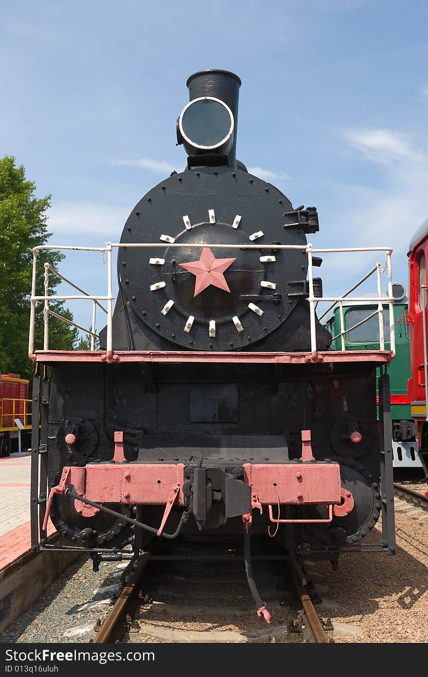 Old fashioned black stream locomotive