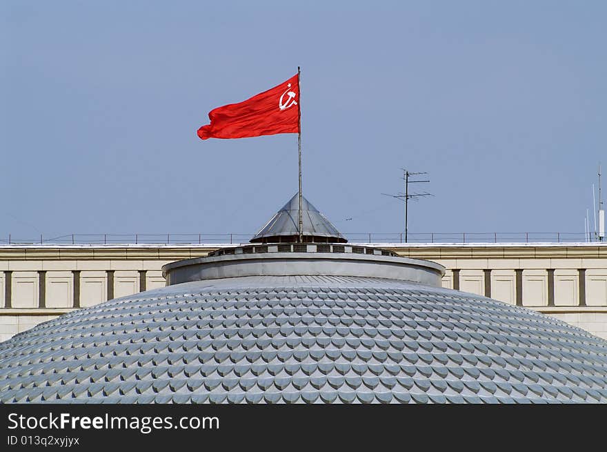 USSR flag  on the cupola roof. USSR flag  on the cupola roof