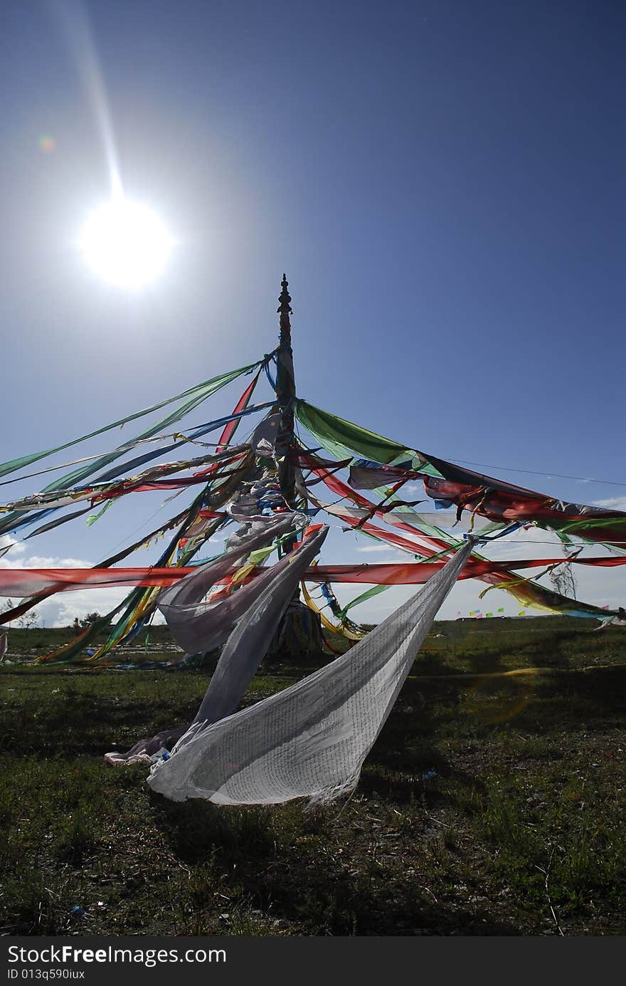 Thangka with Sun and Blue Sky at Background