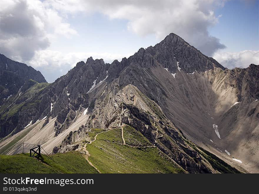 Austrian Alps - Looking from Seefelder Spitze, Austria. - Located in 2220-m-high. Austrian Alps - Looking from Seefelder Spitze, Austria. - Located in 2220-m-high.