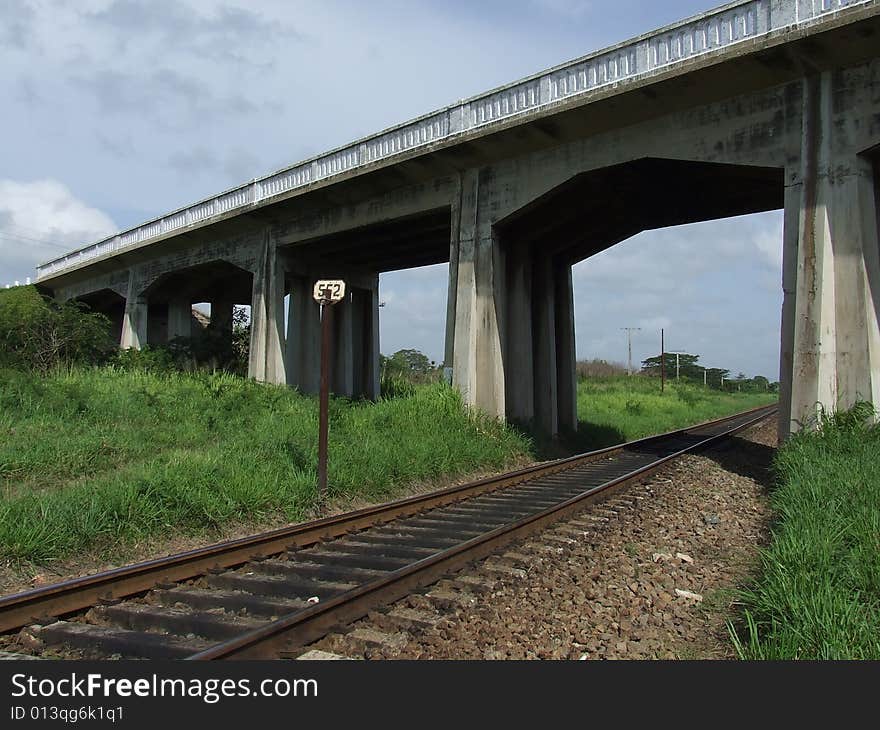 A bridge over a railroad, in Camaguey province, Cuba