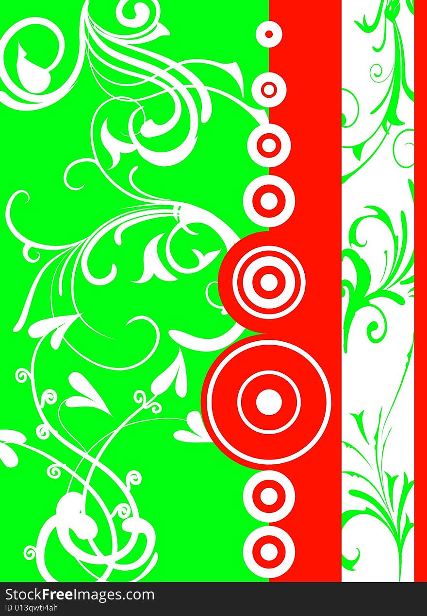 Red and green texture with floral elements. Red and green texture with floral elements