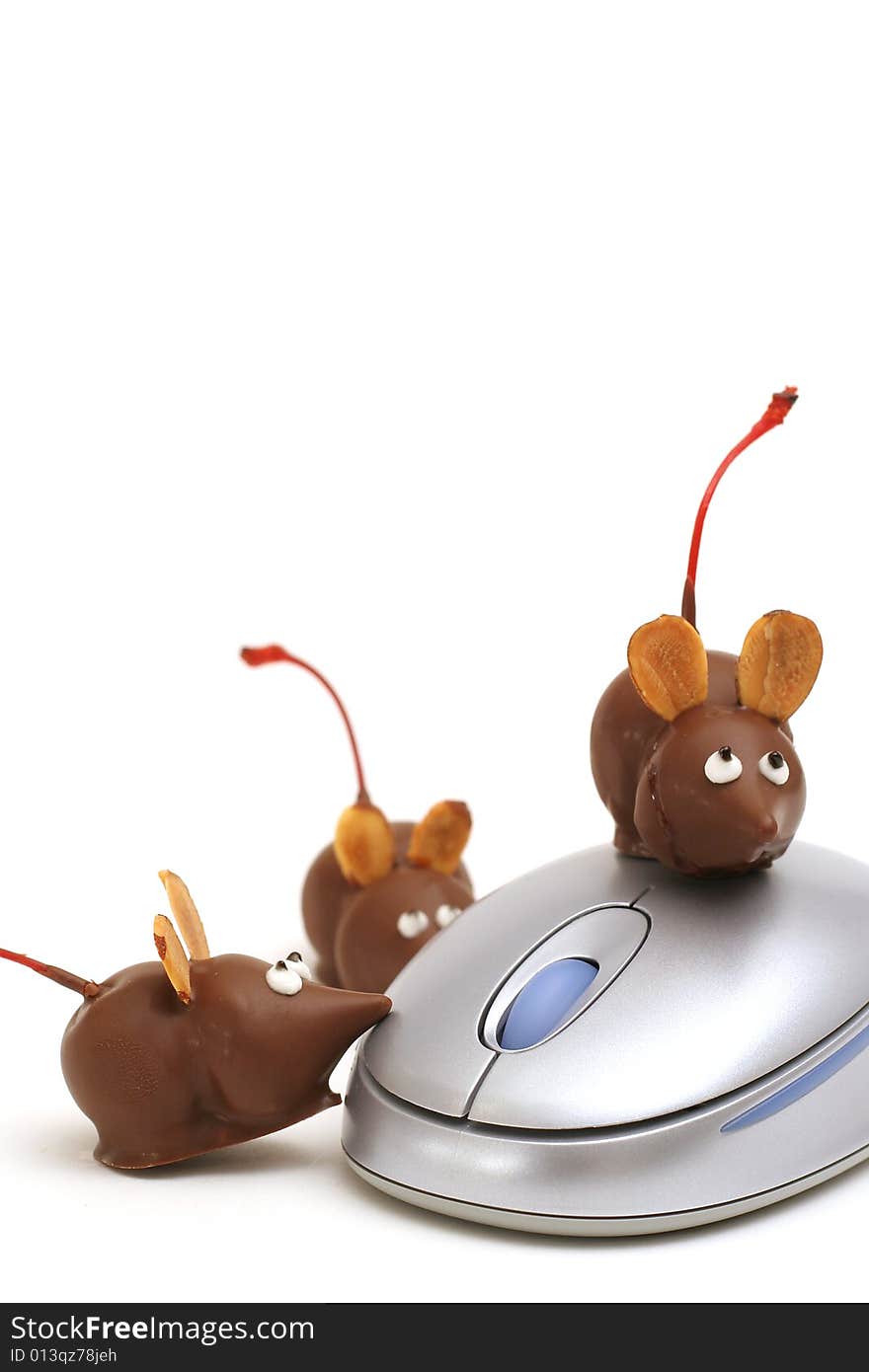 Chocolate mice on a mouse vertical