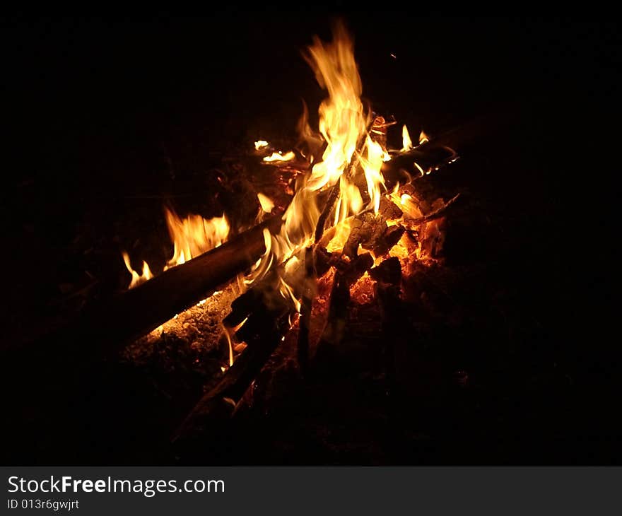 Burning firewood in the dark