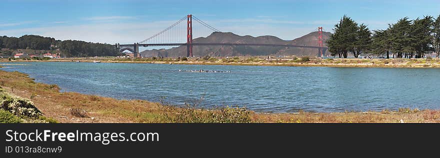 Panoramic view on Golden Gate bridge in San Francisco, USA. Panoramic view on Golden Gate bridge in San Francisco, USA.