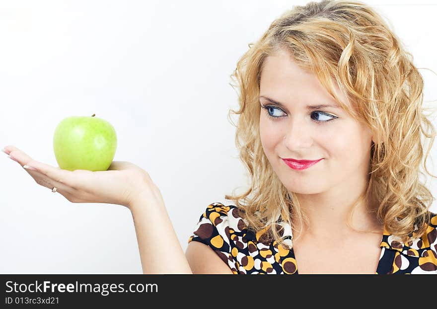 Young Cute Girl Holding Apple.