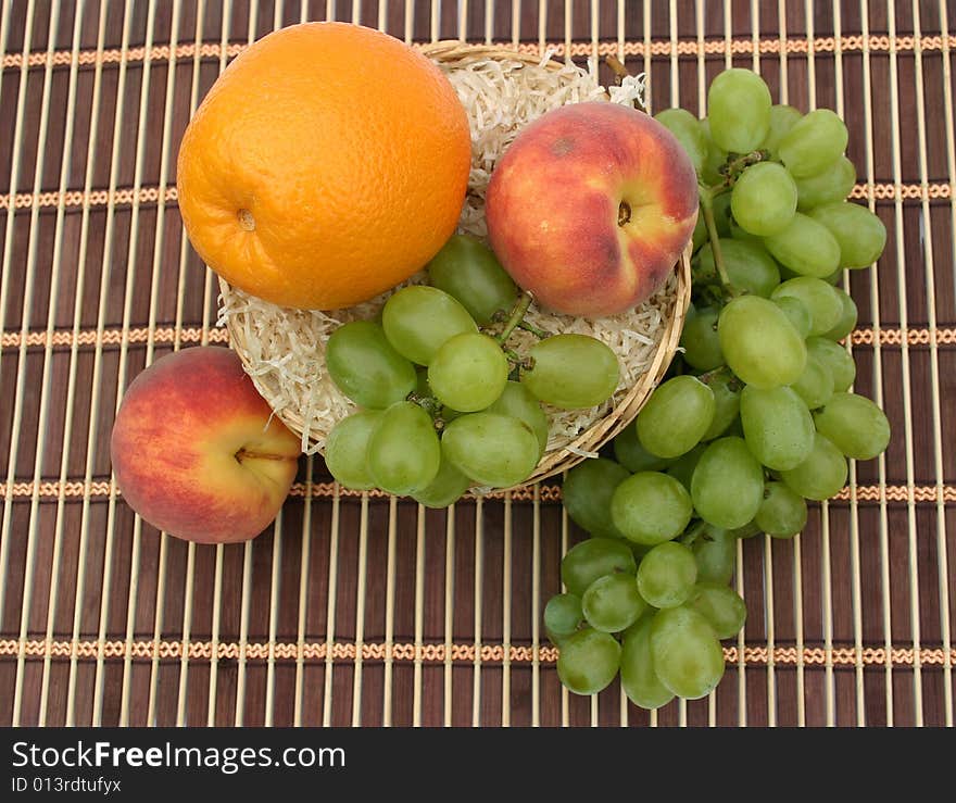 Basket with fruit on a white background