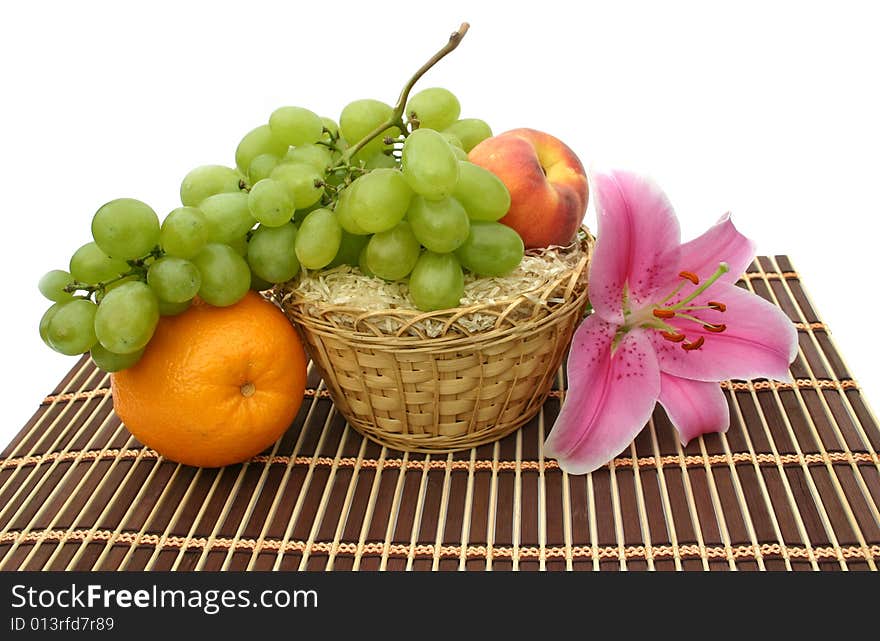 Yellow basket on a striped brown napkin