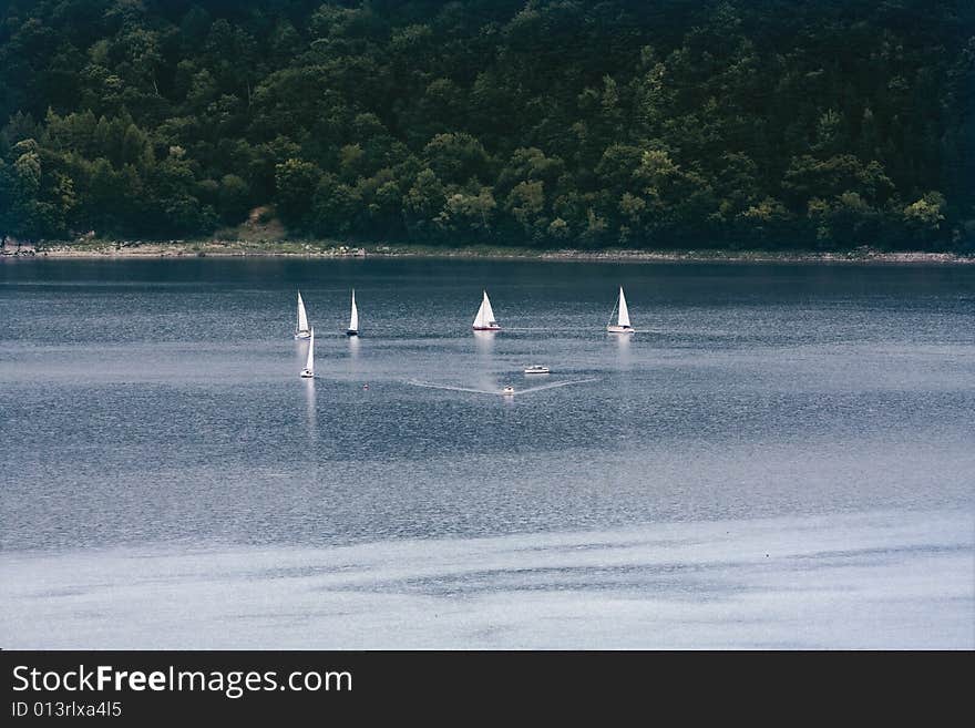 Boat-race at the Roznowskie lake in Poland. Boat-race at the Roznowskie lake in Poland