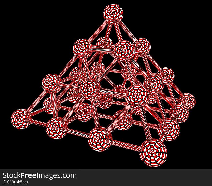 3d illustraion of an model of red atoms. 3d illustraion of an model of red atoms