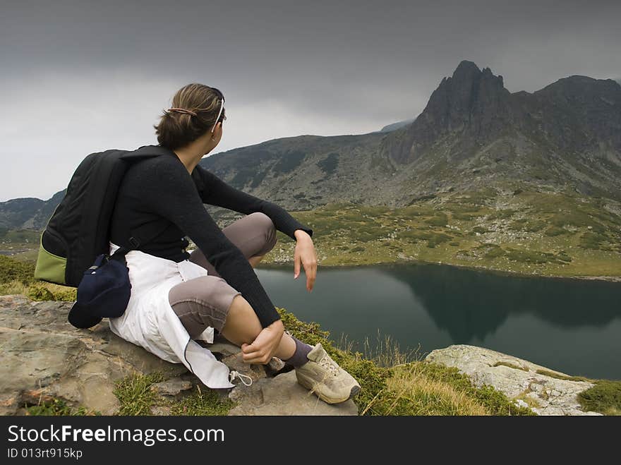 Resting mountaineer