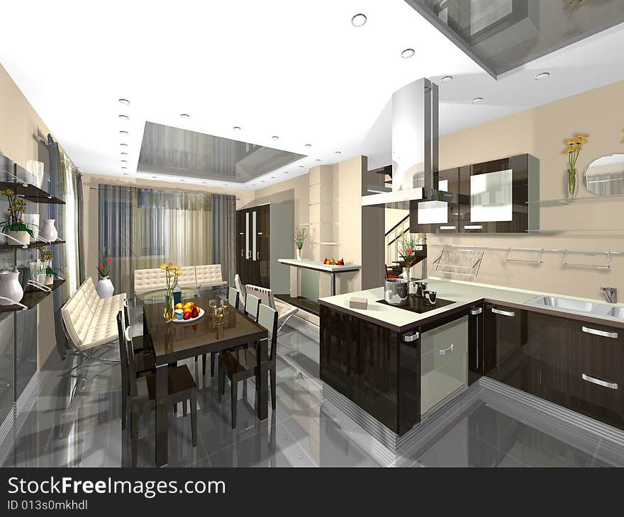 3dmax The project of an interior of a guest room a kind from kitchen. 3dmax The project of an interior of a guest room a kind from kitchen