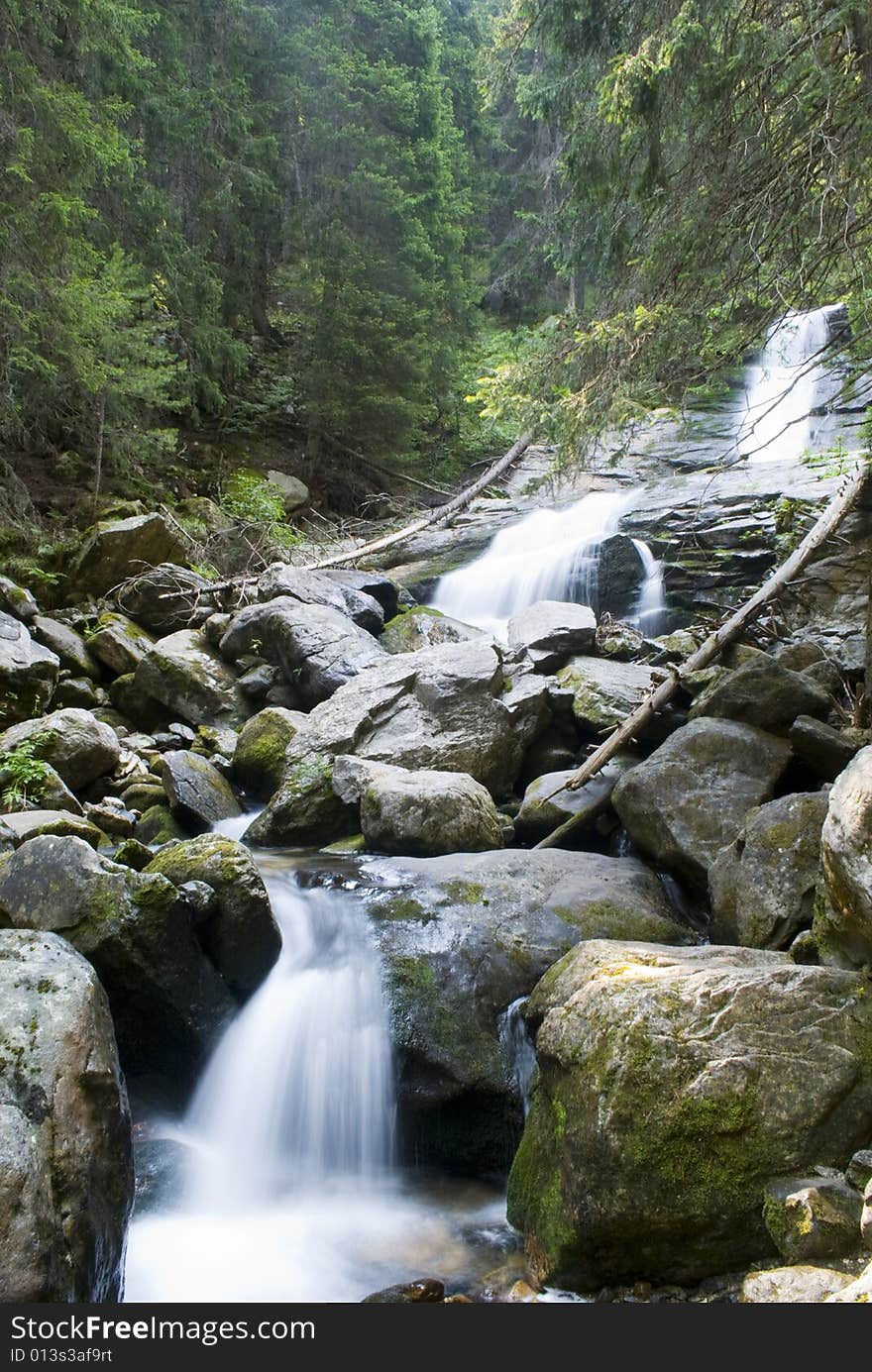 Skakavitsa river running through stones in the Rila mountain, Bulgaria