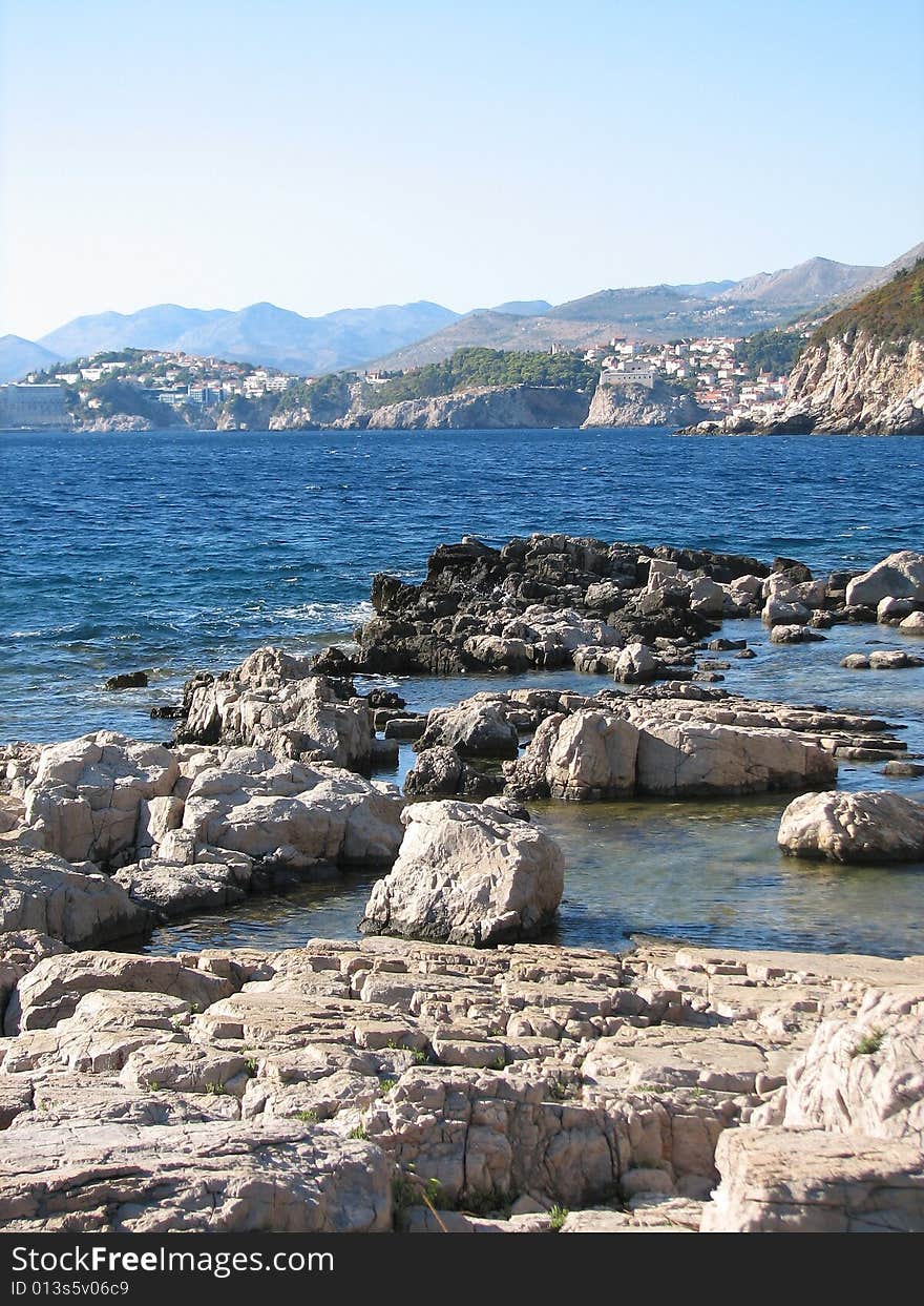 A rocky seashore near Dubrovnik, Croatia. A rocky seashore near Dubrovnik, Croatia