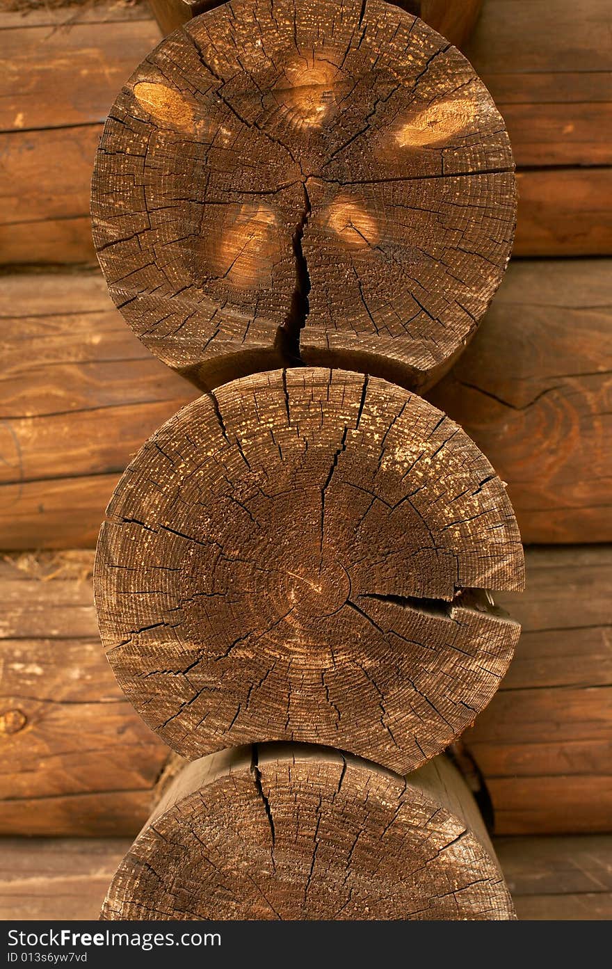 Wall of a hut from a round pine on all background