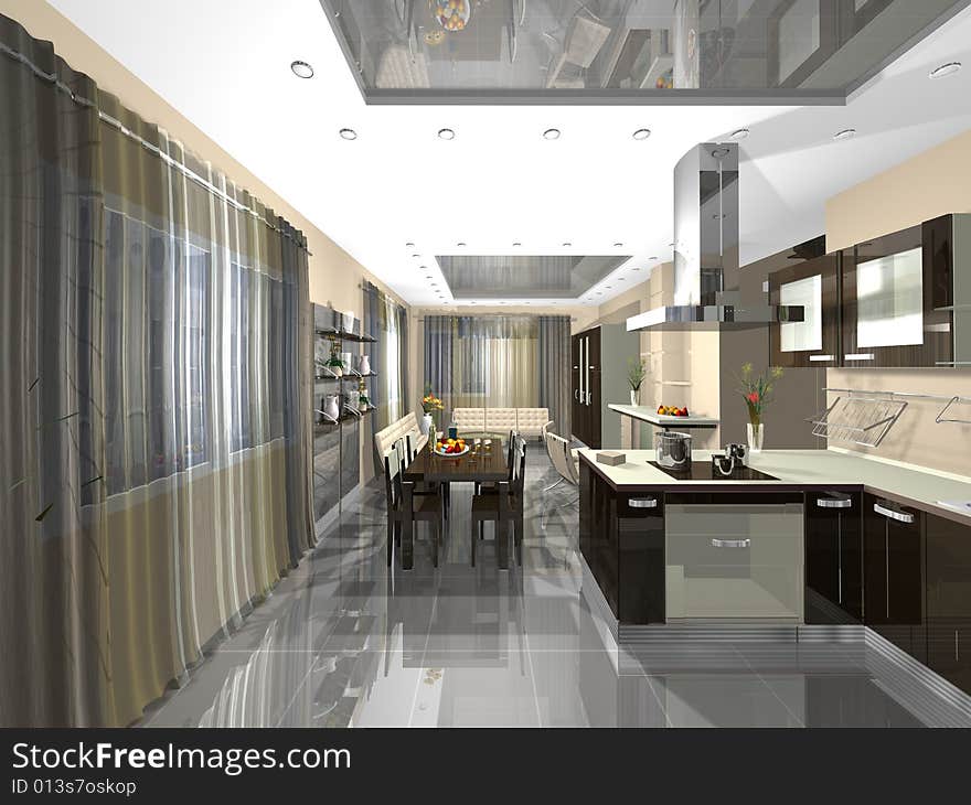 3dmax kitchen and drawing room